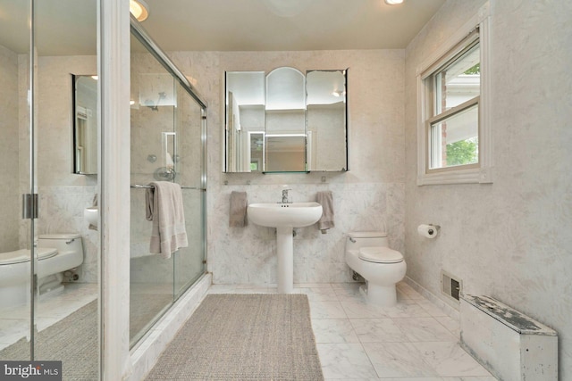6368 Waterway Dr, Falls Church, VA 22044 - full bath featuring toilet, marble finish flooring, a stall shower, and tile walls
