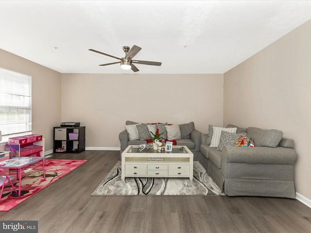 1710 Dennis Ct, District Heights, MD 20747 - living room featuring baseboards, a ceiling fan, and wood finished floors