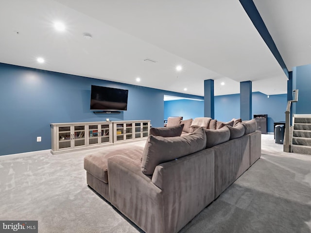 9929 Pesade Way, Upper Marlboro, MD 20772 - living room featuring carpet, recessed lighting, and stairway