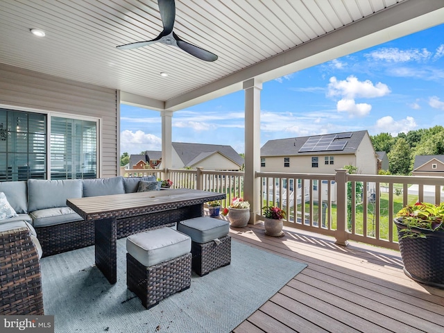 9929 Pesade Way, Upper Marlboro, MD 20772 - wooden terrace featuring ceiling fan, an outdoor living space, and a residential view