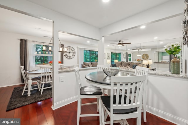 115 E Kings Hwy Unit # 104, Maple Shade, NJ 08052 - dining space with a ceiling fan, hardwood / wood-style flooring, a chandelier, recessed lighting, and baseboards