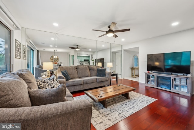 115 E Kings Hwy Unit # 104, Maple Shade, NJ 08052 - living room featuring ceiling fan, wood finished floors, and recessed lighting