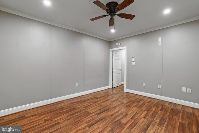 304 W S St, Frederick, MD 21701 - empty room with wood finished floors, ornamental molding, a ceiling fan, baseboards, and recessed lighting