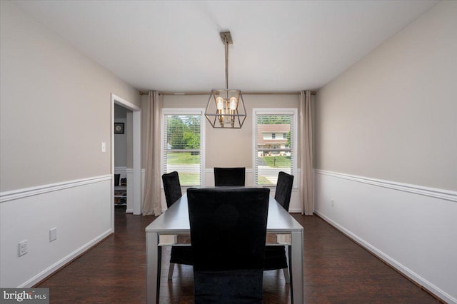 102 Haldane Dr, La Plata, MD 20646 - dining room with a chandelier, dark wood finished floors, and baseboards
