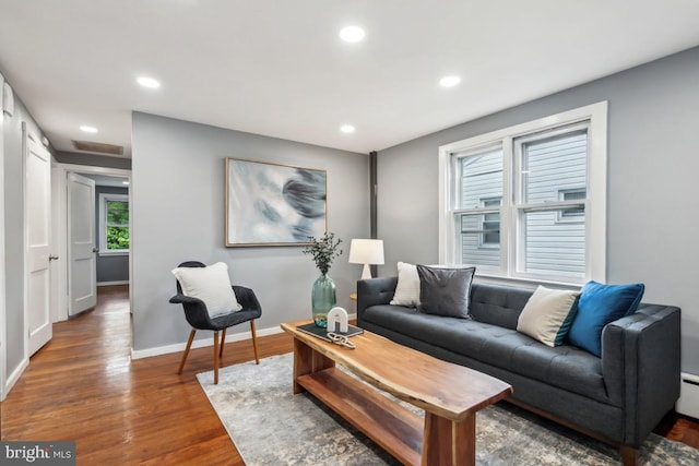 909 Old Lancaster Rd, Berwyn, PA 19312 - living room featuring wood finished floors, recessed lighting, and baseboards