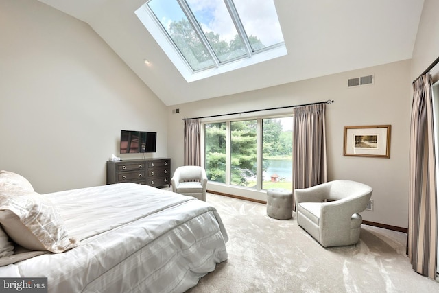 174 Springhouse Ln, Spring Grove, PA 17362 - bedroom featuring a skylight, high vaulted ceiling, carpet flooring, and baseboards