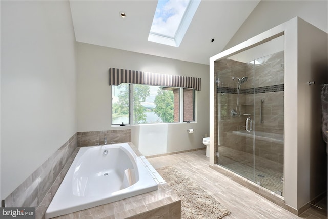 174 Springhouse Ln, Spring Grove, PA 17362 - full bath featuring vaulted ceiling, a skylight, a garden tub, toilet, and a shower stall