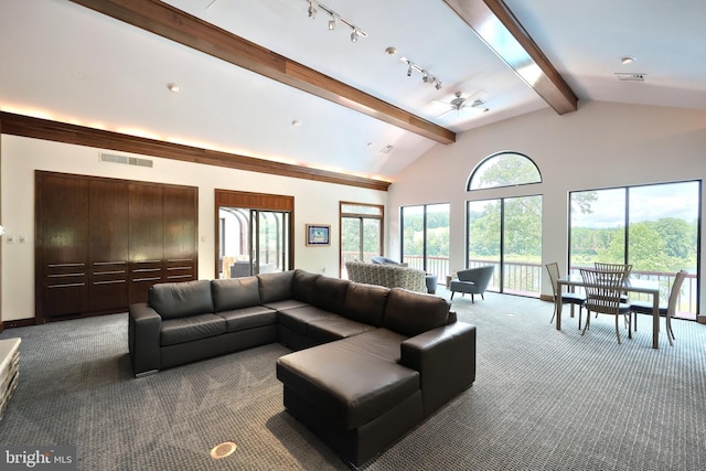 174 Springhouse Ln, Spring Grove, PA 17362 - living room featuring dark carpet and ceiling fan