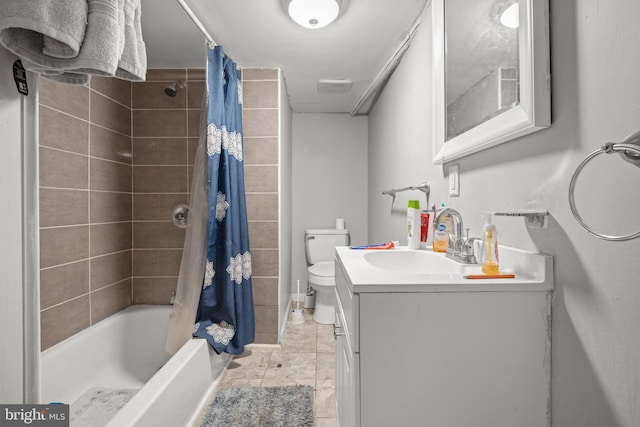 662 Linden Ave, York, PA 17404 - bathroom featuring vanity, shower / bath combo, toilet, and tile patterned floors