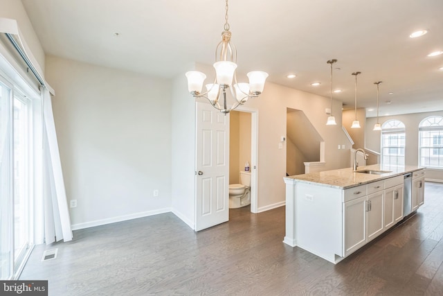 12526 Adobe Aly, Beltsville, MD 20705 - kitchen with a sink, a chandelier, dark wood finished floors, recessed lighting, and visible vents