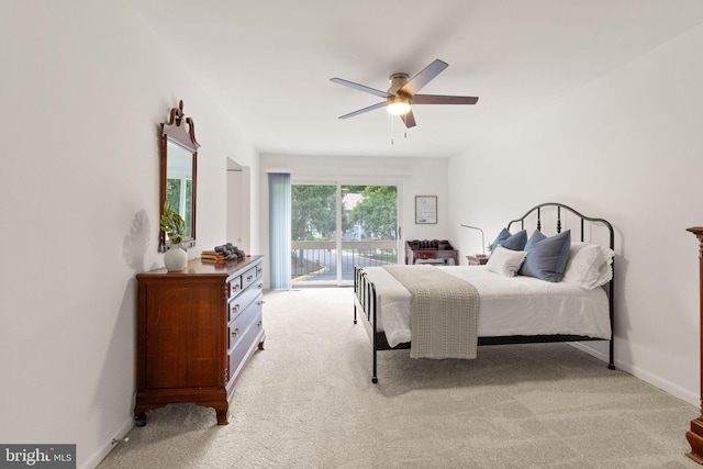 11645 Newbridge Ct, Reston, VA 20191 - bedroom with access to exterior, light colored carpet, ceiling fan, and baseboards