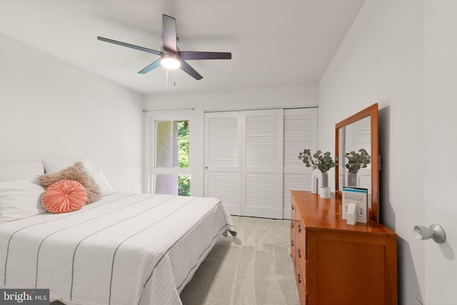 11645 Newbridge Ct, Reston, VA 20191 - bedroom featuring light colored carpet, a closet, and ceiling fan