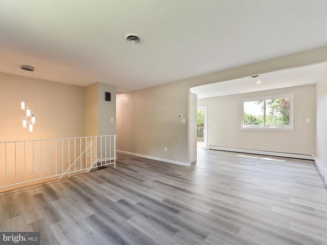 14 Featherbed Ln, Norristown, PA 19403 - spare room featuring baseboards, a baseboard heating unit, wood finished floors, and visible vents