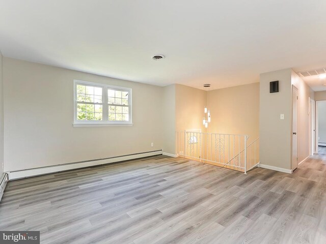 14 Featherbed Ln, Norristown, PA 19403 - spare room featuring light wood-style floors, baseboards, visible vents, and baseboard heating