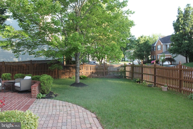 view of yard featuring a patio and a fenced backyard