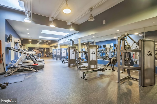 workout area with a skylight