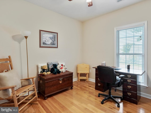 103 Potters Cir, Strasburg, VA 22657 - office area featuring healthy amount of natural light, light wood finished floors, ceiling fan, and baseboards