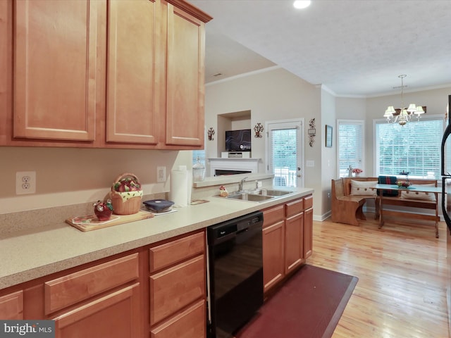 103 Potters Cir, Strasburg, VA 22657 - kitchen with dishwasher, a sink, crown molding, light countertops, and light wood-type flooring