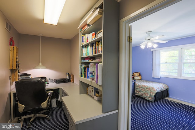 home office featuring ceiling fan and visible vents