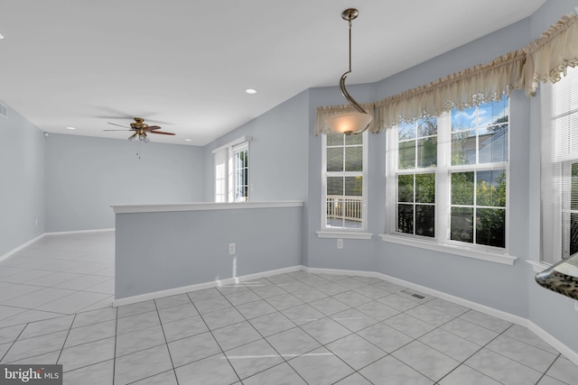 12 Jon Dr, Barnegat, NJ 08005 - unfurnished dining area featuring a ceiling fan, visible vents, baseboards, light tile patterned flooring, and recessed lighting