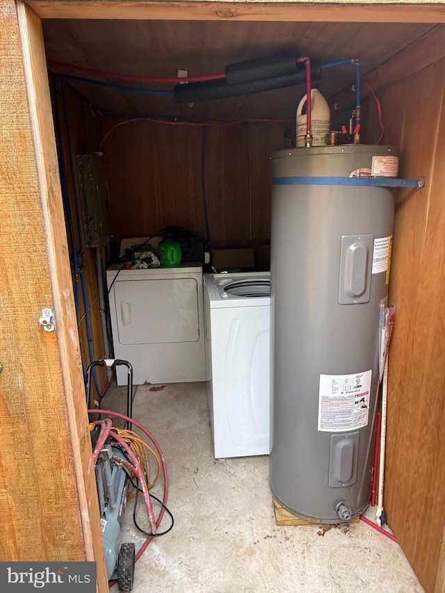 interior space with water heater and washer / dryer