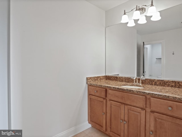 191 Inez Ln, Stephens City, VA 22655 - bathroom with vanity, baseboards, tile patterned flooring, and a notable chandelier
