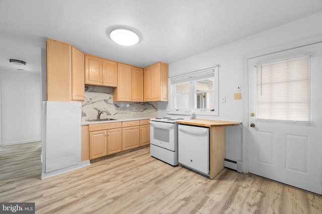 1504 Montgomery Rd, Wilmington, DE 19805 - kitchen featuring light wood-style floors, light brown cabinets, and white appliances
