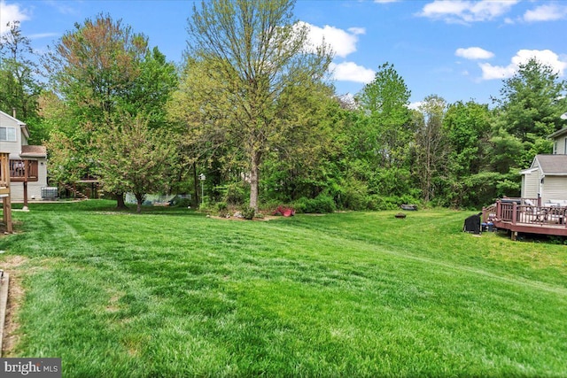 view of yard featuring a wooden deck