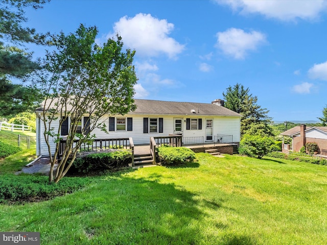 9618 Hall Rd, Frederick, MD 21701 - rear view of house with a wooden deck and a chimney