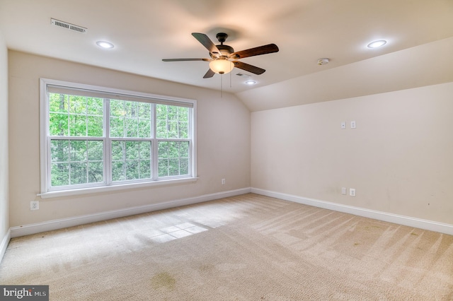 7140 Barry Rd, Alexandria, VA 22315 - carpeted empty room with baseboards, a ceiling fan, vaulted ceiling, and recessed lighting