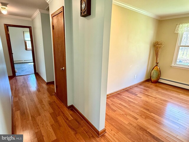 265 Asbury Rd, Egg Harbor Township, NJ 08234 - hall featuring crown molding, a baseboard heating unit, and light wood-style flooring