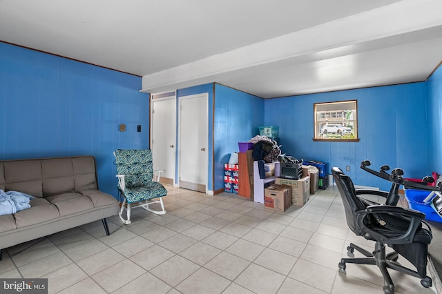 home office with tile patterned floors