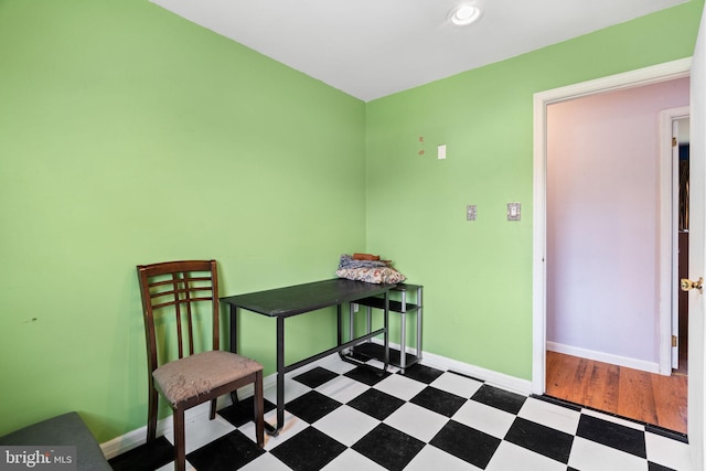 interior space featuring recessed lighting, tile patterned floors, and baseboards