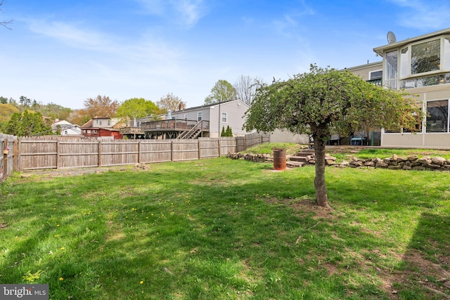 view of yard with a fenced backyard