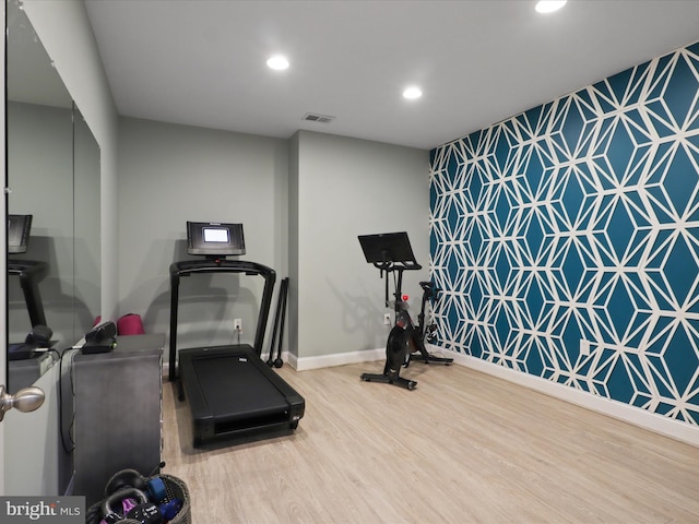 41909 Paddock Gate Pl, Ashburn, VA 20148 - workout room featuring wood finished floors, recessed lighting, and baseboards