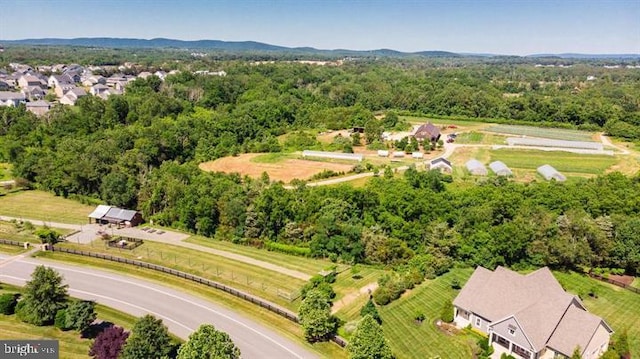 drone / aerial view featuring a view of trees