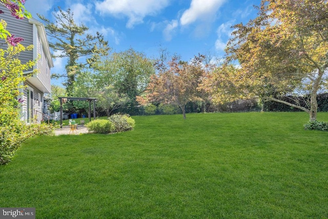 view of yard with a patio and a pergola