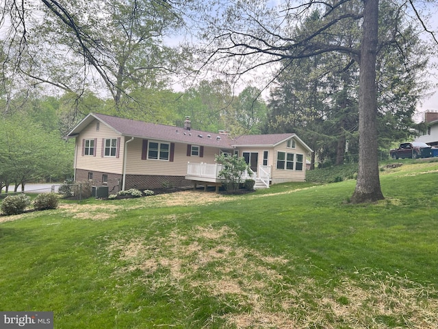2602 Jeffrey Lori Dr, Finksburg, MD 21048 - ranch-style house featuring a chimney, brick siding, central AC, a deck, and a front lawn