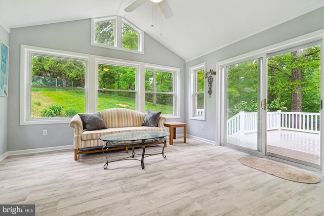 2602 Jeffrey Lori Dr, Finksburg, MD 21048 - sunroom featuring baseboards, lofted ceiling, and wood finished floors