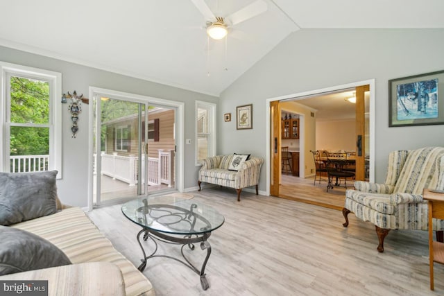 2602 Jeffrey Lori Dr, Finksburg, MD 21048 - living room with ceiling fan, lofted ceiling, baseboards, and light wood finished floors