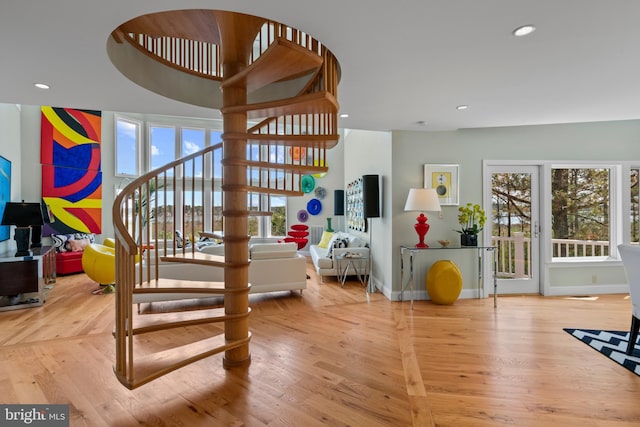 5419 Ragged Point Rd, Cambridge, MD 21613 - stairway with wood finished floors, recessed lighting, and baseboards