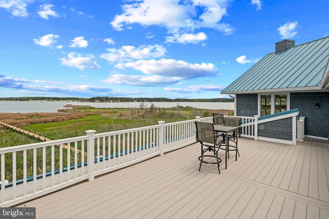 5419 Ragged Point Rd, Cambridge, MD 21613 - deck featuring a water view and outdoor dining space