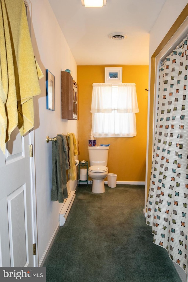 216 Laurel Ct, Pine Grove, PA 17963 - bathroom featuring toilet, baseboards, visible vents, and a baseboard heating unit