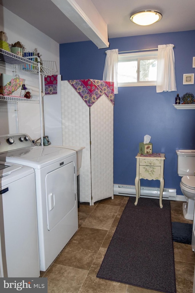 216 Laurel Ct, Pine Grove, PA 17963 - laundry room featuring laundry area, washer and clothes dryer, and a baseboard heating unit