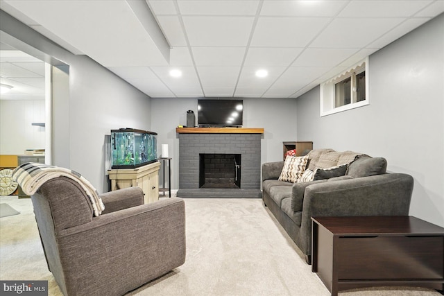 2725 Baublitz Rd, Owings Mills, MD 21117 - carpeted living area with recessed lighting, a drop ceiling, and a fireplace