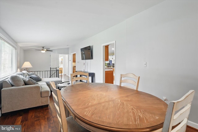 2725 Baublitz Rd, Owings Mills, MD 21117 - dining space featuring a ceiling fan and dark wood-style flooring