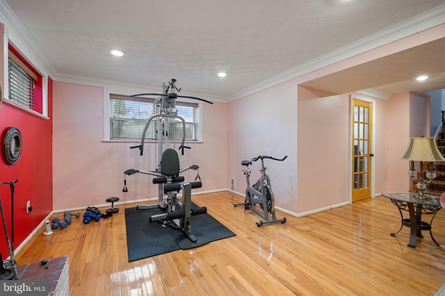 1110 Brantford Ave, Silver Spring, MD 20904 - workout area with recessed lighting, baseboards, ornamental molding, and hardwood / wood-style floors