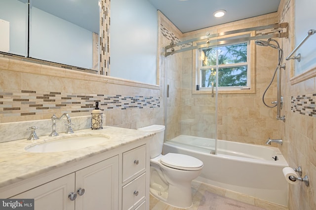 1110 Brantford Ave, Silver Spring, MD 20904 - bathroom featuring vanity, toilet, tile walls, recessed lighting, and enclosed tub / shower combo