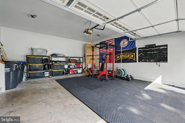 garage with a garage door opener