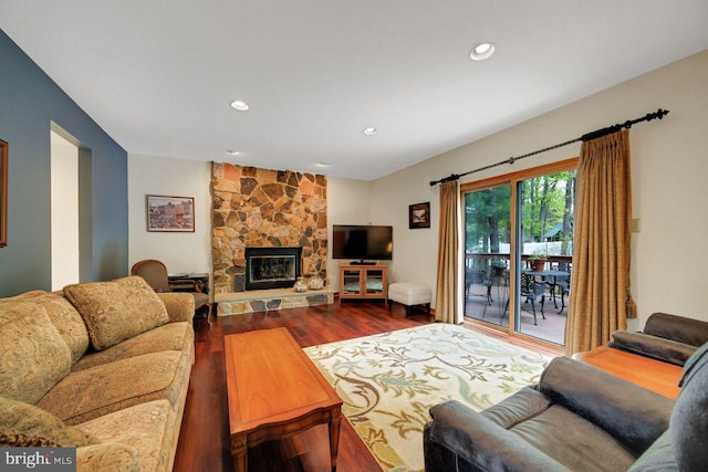 13 Elena Ct, Voorhees, NJ 08043 - living area featuring a fireplace, recessed lighting, and dark wood-style floors